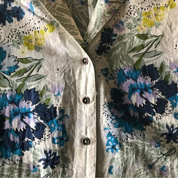 Anthropologie Printed Surf Button Down Shirt Blue Motif Size SP NWOT - Picture 8 of 13